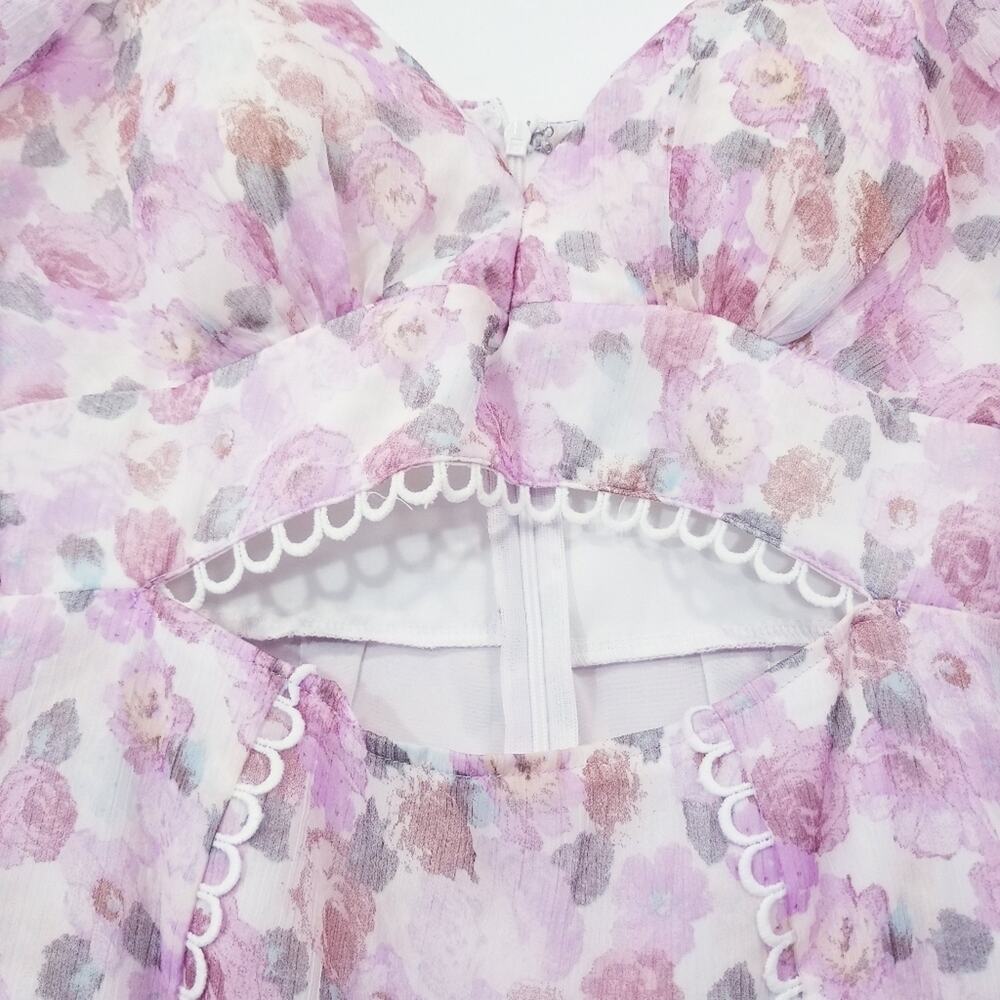 Saints + Secret Floral Puff Sleeve Cut-Out Mini Dress - Picture 10 of 13